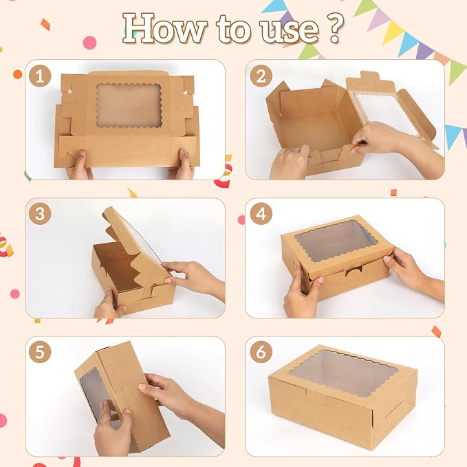 Cupcake Boxes,8X6X3 Inch 24Pack， Cookie Boxes with Window,Bakery Box,Kraft Paper Brown Gift Box for Pastries,Cookies,Cake,Donuts,Macaroon Gift Box,candy special food box,
