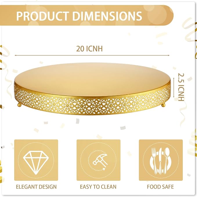 Wenqik Cake Stand 20 Inch Round Metal Cupcake Dessert Wedding Cake Stand Cookies Display Holder Fruit Serving Tray for Table Wedding Birthday Anniversary Party(Gold)