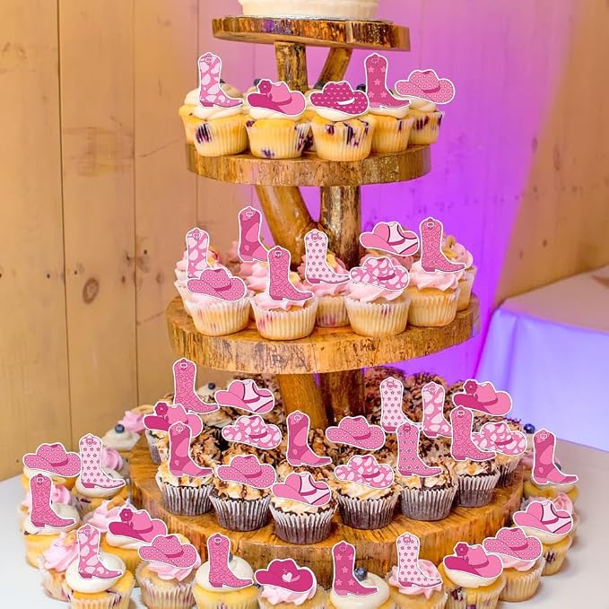 36PCS Edible Cowgirl Cupcake Toppers Wafer Ppaer HorseShoe Hat Cupcake Picks Edible Cowgirl Rodeo Cake Decorations for Western Cowgirl Theme Birthday Baby Shower Party Cake Decor Supplies