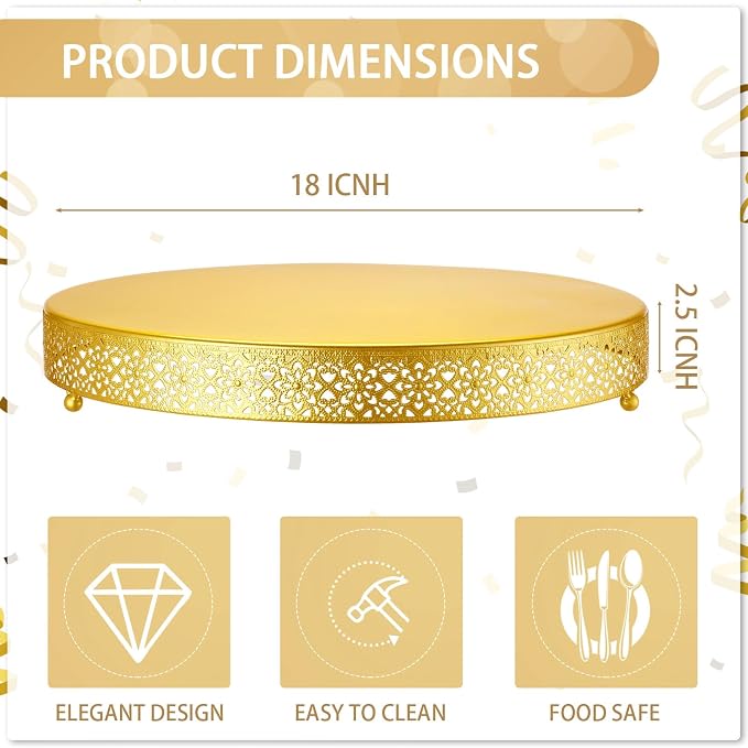 Wenqik Cake Stand 18 Inch Round Metal Cupcake Dessert Wedding Cake Stand Cookies Display Holder Fruit Serving Tray for Table Wedding Birthday Anniversary Party(Gold)
