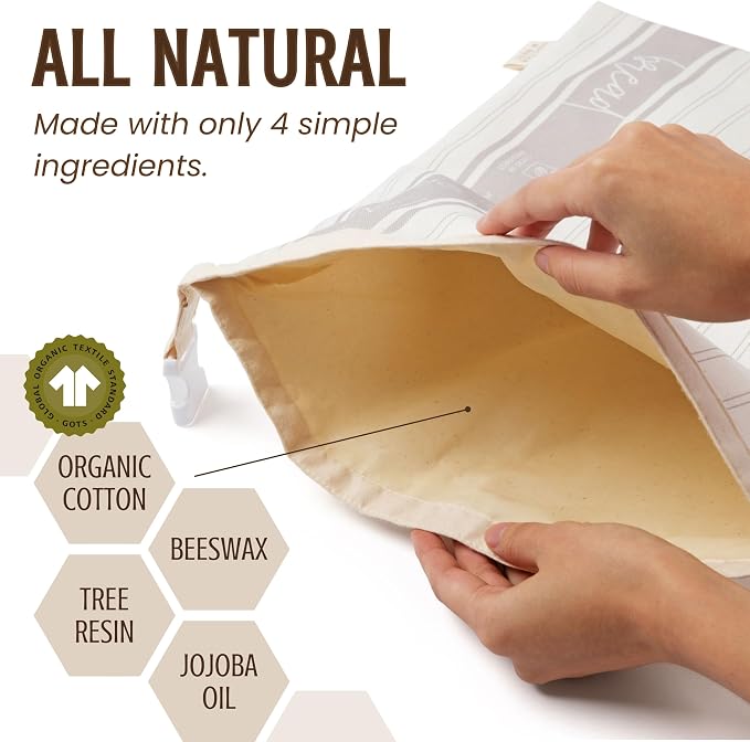 Nectar & Nest Reusable Beeswax Bread Bags for Homemade Bread & Sourdough – XL Eco-Friendly, Natural, Food-Safe Storage Bag to Keep Loaves Fresh Longer – Sustainable, Zero Waste