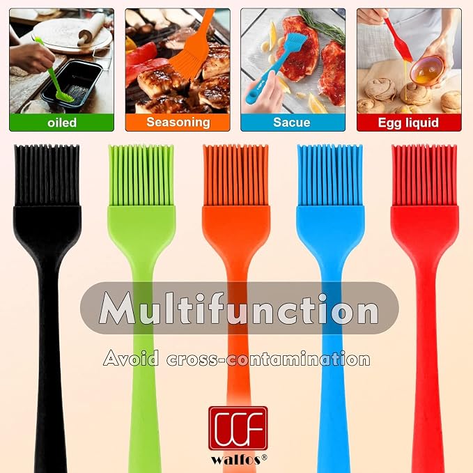 Walfos Silicone Pastry Brush, 600℉ Heat Resistasnt Basting Brush, Perfect for Baking,BBQ Grill,Kitchen Cooking,BPA Free and Dishwasher Safe (5 Pcs)