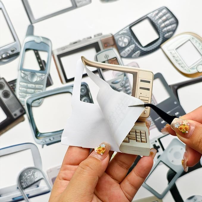 100 Pcs Y2K Retro Tech Stickers with DIY Blank Screens - Vintage Electronics Decals for Scrapbooking, Bullet Journaling, Laptops & Phone Cases