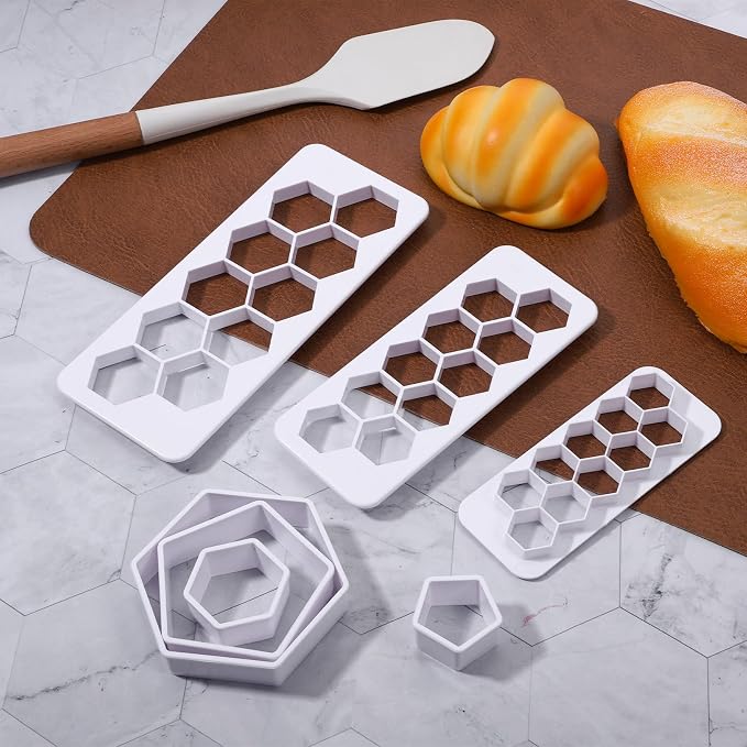 7 Pack Soccer Cookie Cutter Football Cookie Cutter Hexagon Cookies Cutters Football Mold Footballs Cake Decorations Soccer Cake Fondant Baking Molds for Baking Biscuit and Sandwiches