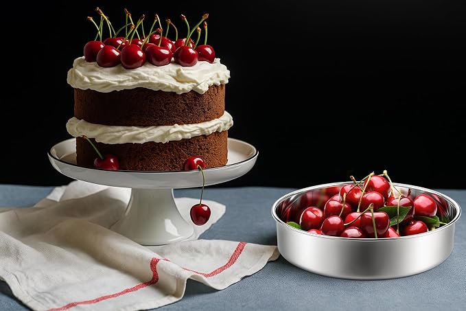 Leonyo 9½ Inch Round Cake Pans Set of 3, Stainless Steel Layer Cake Pans 9½Inch Round Tins Set for Baking, Metal Circle Tin for Birthday Wedding Party, Dishwasher Oven Safe