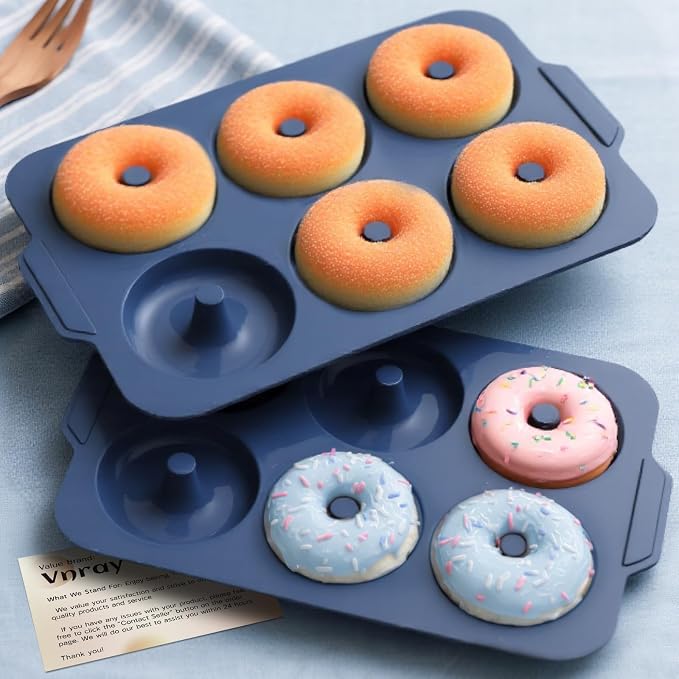 Nonstick Silicone Donut Pan: 3.5 Inch Doughnut Pan with Metal Frame - Silicone Donut Molds for Baking Gluten Free Glazed Vegan Protein Donuts Bagel - for Oven Kitchen - Home Bakers Housewife