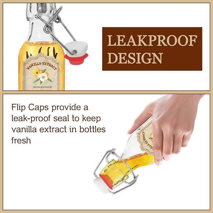 20 Pack Swing Top Glass Vanilla Extract Bottles 4 oz with Lids, Vanilla Extract Labels and Funnel, Glass Boston Vanilla Bottles for Syrup Gift, Flip Top Glass Bottles Jars for Vanilla Extract