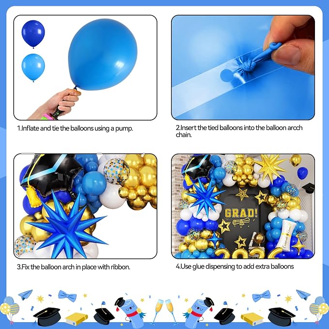 Blue and Gold Graduation Balloon Arch Kit 2026 Graduation Decorations, Gold Number 2026 Balloons with Explosion Star Diploma Grad Cap Foil Balloon for College High School Class of 2026 Graduate Party