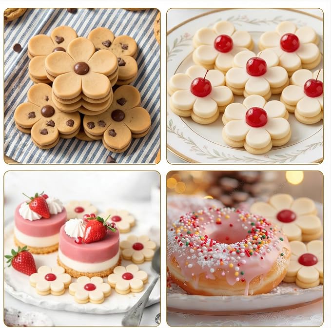 4 Pcs Flower Cookie Cutter Set, Stainless Steel Flower Biscuit Cutters | 4 Sizes Pastry Dough Cutters for Baking, Cookie Shaper for Donut English Muffin Sandwich
