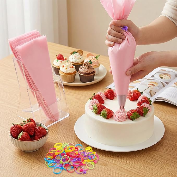 SULIKJHUI 60 Pcs Icing Bag Ties, Reusable Silicone Piping Bag Ties for Decorating, Flexible Non-Slip Pastry Bags Tie for Cupcakes, Cookies, Cakes, Easy Seal & Clean, Multi Color