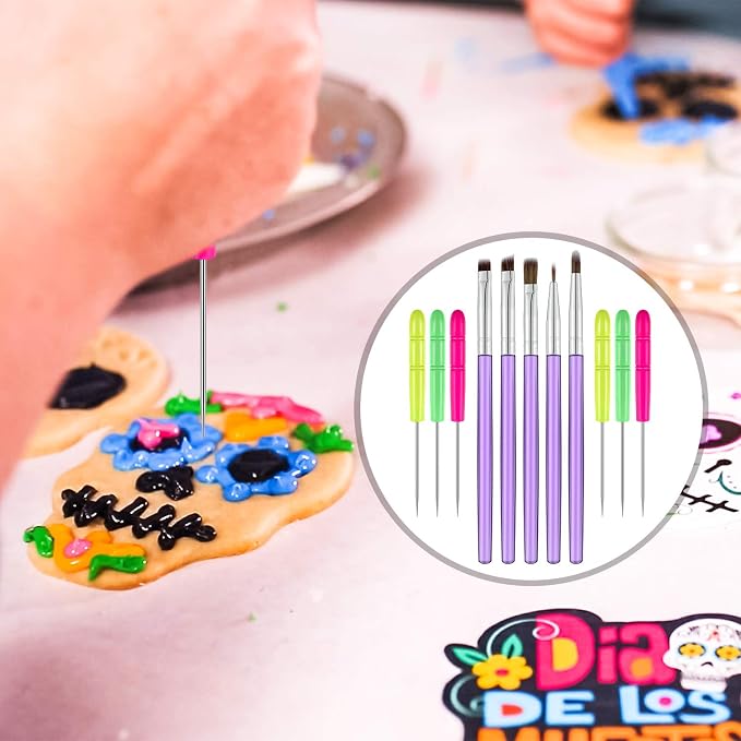 15 Pcs Decorating Brushes Tool Set, Include Cookie Pastry Brush Cookie Scriber Needles Sugar Stir Needles Elbow and Straight Tweezers for Biscuit Cake Fondant Decor Supplies(Purple)