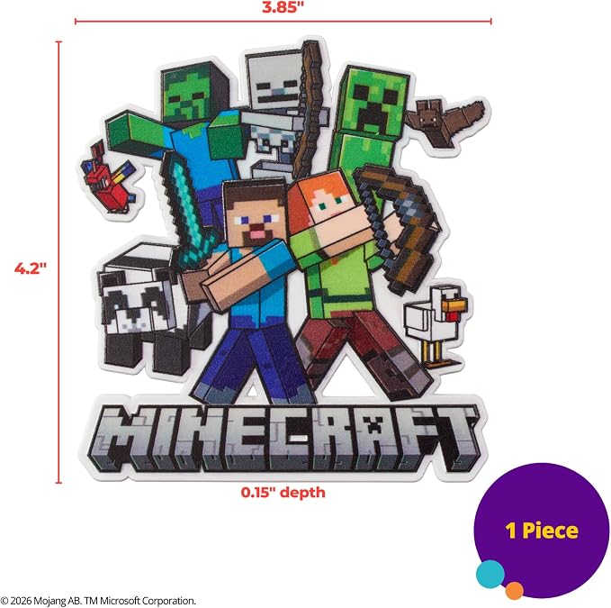 Minecraft Cake Topper, Birthday Cake Decoration Featuring Steve, Alex, Creeper, & More! Food Safe, Ready To Use - 1 Piece