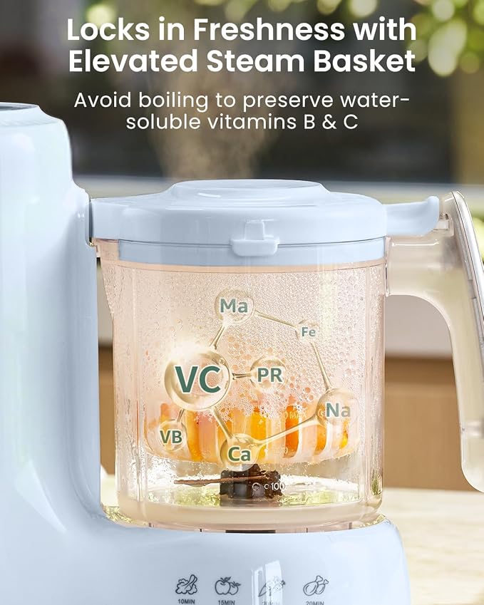 Grownsy Baby Food Maker with Steam Basket, One Step Baby Food Processor Steamer Puree Blender Grinder Mills Machine, Auto Cooking Grinding and Sterili-zing for Healthy Homemade Baby Food, Blue