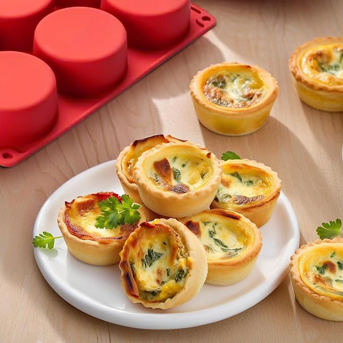 Silicone Egg Bite Molds, 2 Pack Frittata Pan, Deep 3 Inch Dash Cups, Sous Vide Round Rolls Molds for Breakfast Sandwiches, Omelets, Dinner Rolls, Baking - Red
