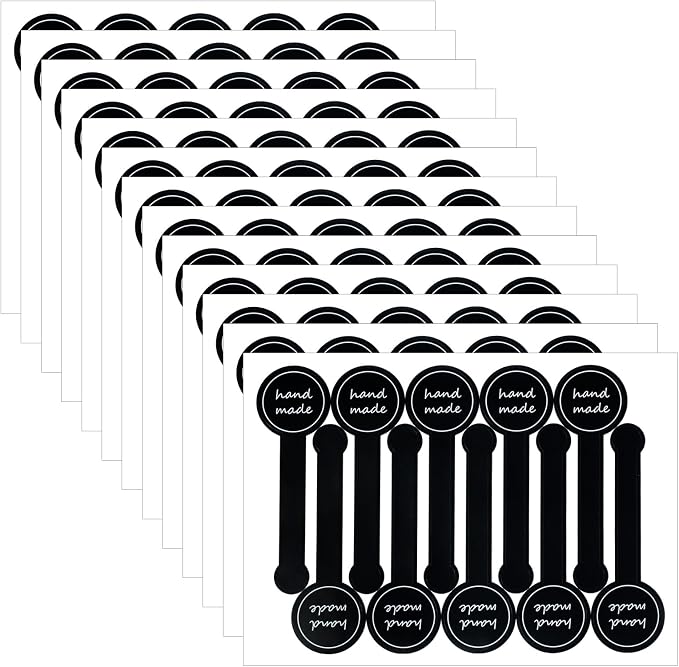 50 Sheets(500 Pcs) Handmade Food Baking Seal Stickers Labels, Self-Adhesive Handmade Bakery Stickers, Black Long Label Cake Sealing Sticker for Pastry Bags Lollipops Candy Cake Sweat Bread