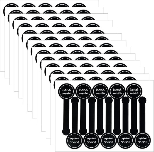 50 Sheets(500 Pcs) Handmade Food Baking Seal Stickers Labels, Self-Adhesive Handmade Bakery Stickers, Black Long Label Cake Sealing Sticker for Pastry Bags Lollipops Candy Cake Sweat Bread