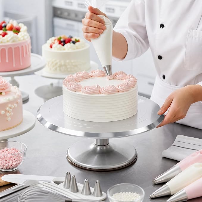 Aluminium 360° Rotating Detachable Cake Turntable – 12 Inch Non-Slip Cake Decorating Stand for Frosting, Icing, DIY Baking, Professional & Home Use
