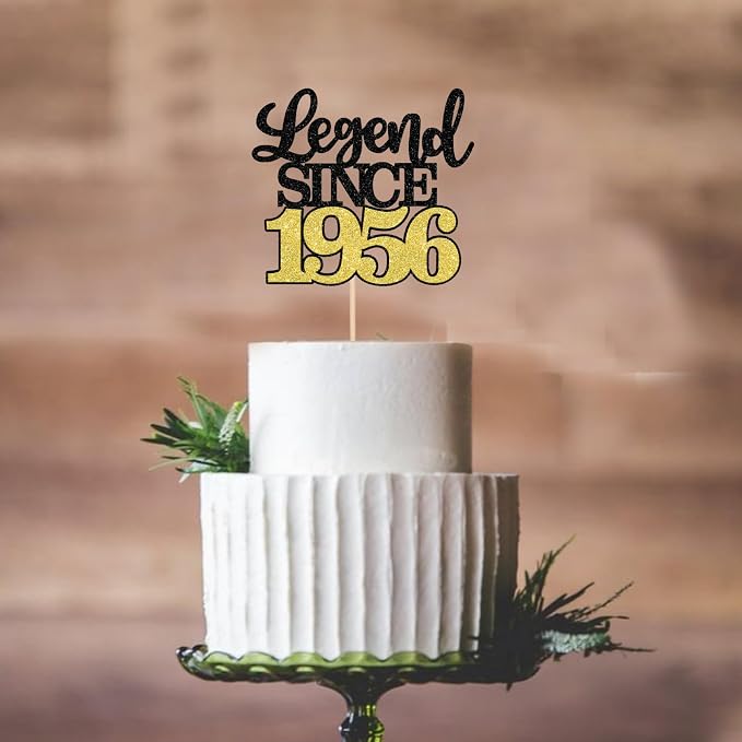 1 PCS Legend Since 1956 Cake Topper Black Gold Glitter Seventy Happy 70th Birthday Cake Pick Cheers to 70 Years Cake Decoration for 70th Birthday Anniversary Party Decorations Supplies