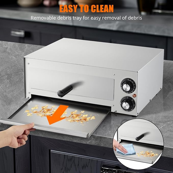 Commercial Pizza Oven Countertop, 14" Electric Pizza Oven for Indoor Use, Stainless Steel Electric Oven with Timer, Removable Crumb Tray, for Home Kitchen, Restaurant