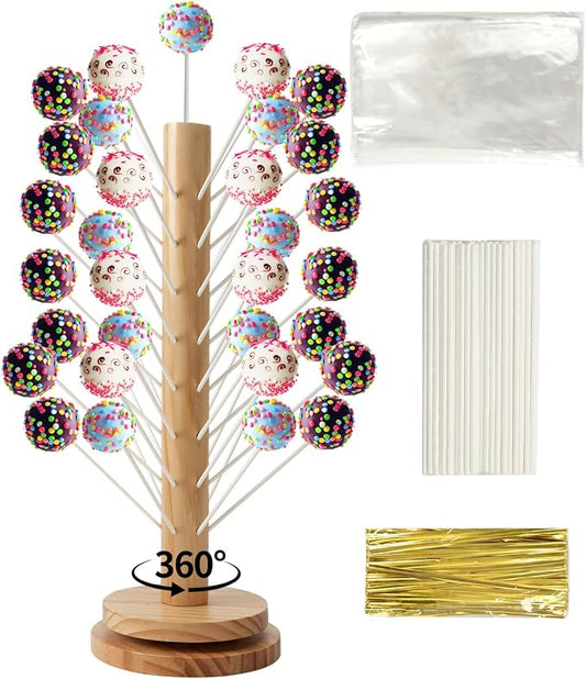 Wood Cake Pop Stand, 48 Holes Wooden Lollipop Holder, Decorative Candy Table Display Dessert Stand Wedding Baby Showers Birthday Christmas Party Display