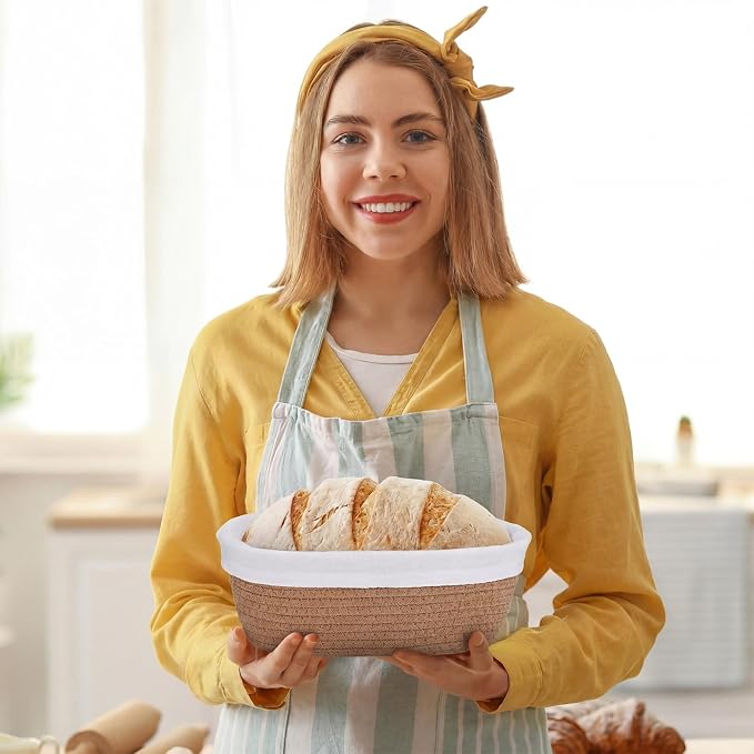 4 Pcs 10 Inch Cotton Rope Banneton Bread Proofing Basket Set Oval Banneton Basket Sourdough Bread with Liners Covers for Baking Supplies (Earth Tones)