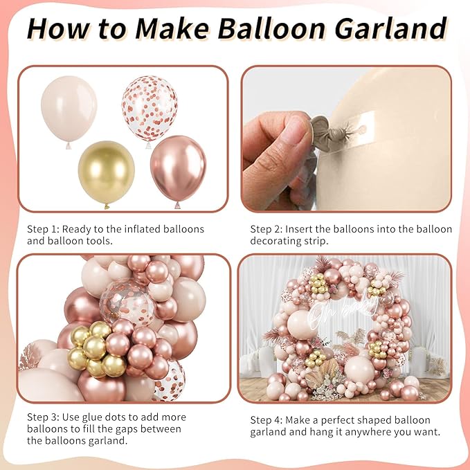 Blush Rose Gold Balloon Garland Arch Kit, 119 Pieces Peach Pink Gold Pastel Orange Metallic Rose Gold Confetti Balloon Garland Kit for Girls Women Birthday Wedding Baby Bridal Shower Party Decorations