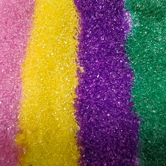 Senchanting Mardi Gras Sanding Sugar Sprinkles for Cake Decorating, Edible Green Yellow Pink Purple Sanding Sugar for Cake Decorating Wedding Party Baking Cupcake Cookie Ice Cream Decoration Supplies 168g/5.93oz
