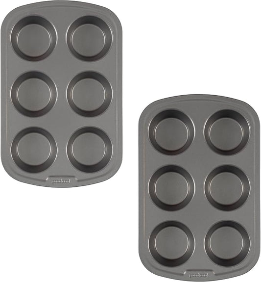 GoodCook Set of 2 Everyday Nonstick Steel Muffin Pan, 6-Cup, Gray
