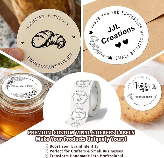 Custom Round Stickers,Custom Waterproof Vinyl Labels,Personalized Made with Love Stickers for Small Business Packaging, Wedding Favors, Branding-0.75-10inch (50-1000 pcs)