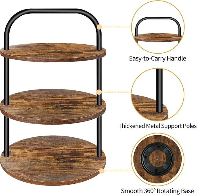 Cupcake Stand, 360° Rotating Wooden Cupcake Stand 3 Tier Large Dessert Table Display Set Cupcake Tower Tiered Tray Stand Serving Tray for Party Supplies Vendor Display Farmhouse Decor