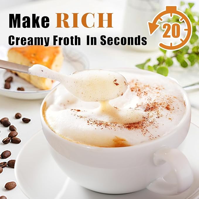 Milk Frother Handheld Rechargeable Electric Frother Wand Coffee Foam Maker with 2 Stainless Stee Whisks & 3 Speeds,Drink Mixer Handheld for for Latte, Cappuccino, Hot Chocolate, Matcha, Egg (White)