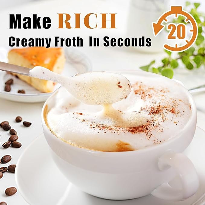 Milk Frother Handheld Rechargeable Electric Frother Wand Coffee Foam Maker with 2 Stainless Stee Whisks & 3 Speeds,Drink Mixer Handheld for for Latte, Cappuccino, Hot Chocolate, Matcha, Egg (Black)