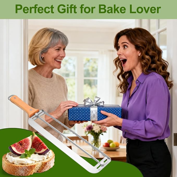 Adjustable Bread Slicer for Homemade Bread - Upgrade Manual Sourdough Bread Knife with Thickness Guide, Bread Bow Cutter with Stainless Steel Serrated Blade for Baguettes Bagels, Ideal Gift for Baker
