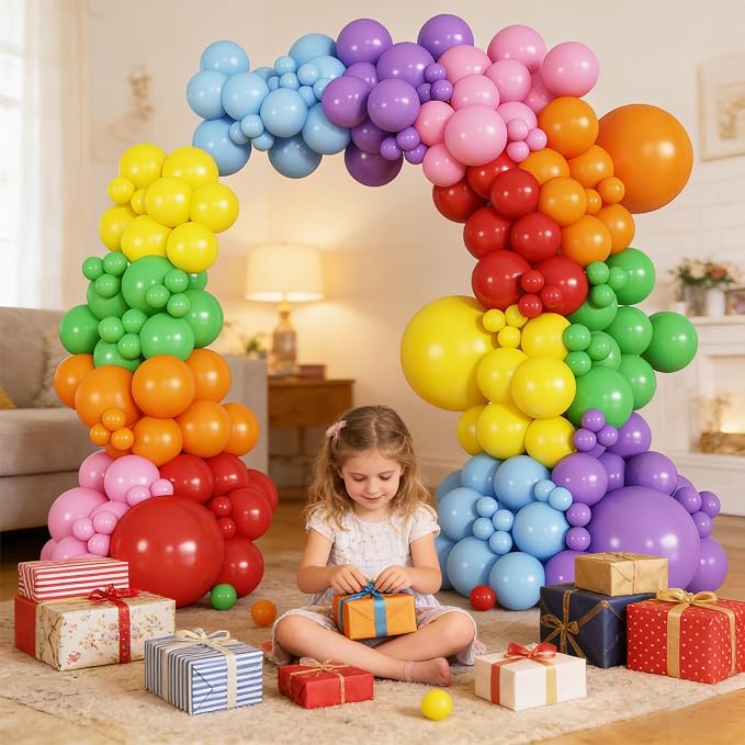 174Pcs Colorful Rainbow Balloons Arch Kit, Multicolor Party Decor for Back to School, Mexican Fiesta & Carnival Celebrations | Easy DIY Decor for Birthday & Classroom Welcome