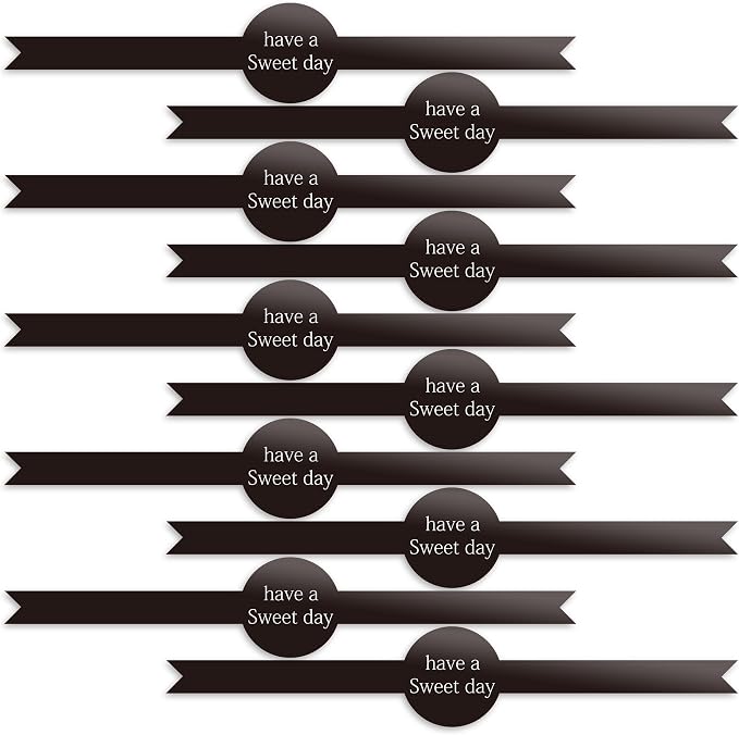 50 pcs Self-Adhesive Dessert Cup Sticker - 3.15x0.6 Inch Black Long Cake Decorative Seal Labels for Desserts, Cakes, Ice-Creams, Frosted Texture Premium DIY Packaging Protection