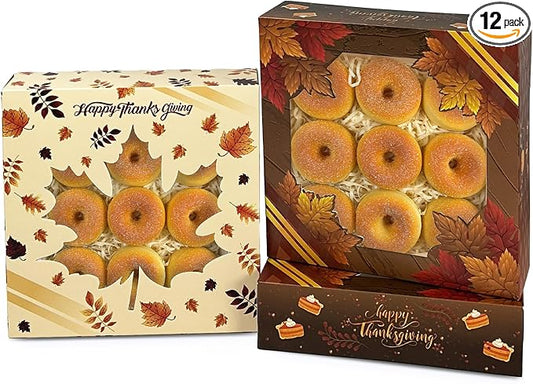 qiqee Thanksgiving Cookie Boxes with Window 12packs 9x9x2.5 Inch Bakery Box Pastry Box for Thanksgiving Day