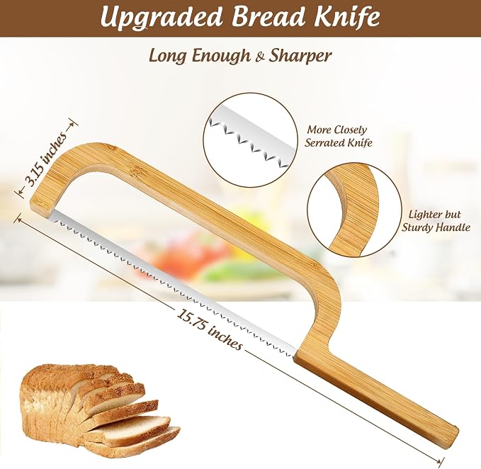 Bread Slicer for Homemade Bread w/Upgraded Bread Knife Adjustable to 8 Different Thickness Sourdough for Cakes, Sandwich, Toasts - Kitchen Gadget & Christmas Gifts