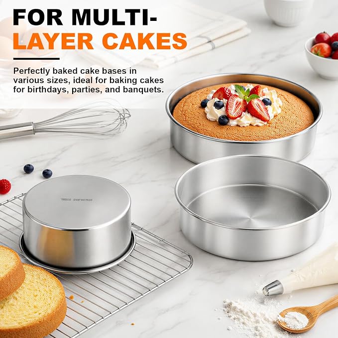 Leonyo 6"-8"-9" Baking Pans Set, Stainless Steel Round Cake Pans, 2In Deep | Bake a multi-layer cake — perfect for celebrating weddings, birthdays, housewarmings, and graduations