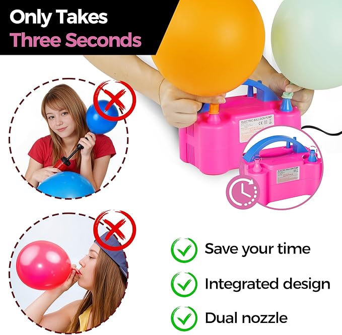 Balloon Pump - Electric Dual Nozzle Air Pump for Balloon, Portable Balloon Blower Save Time and Effort, Balloon Inflator for Parties and Decorations - 110V-120V, 600W