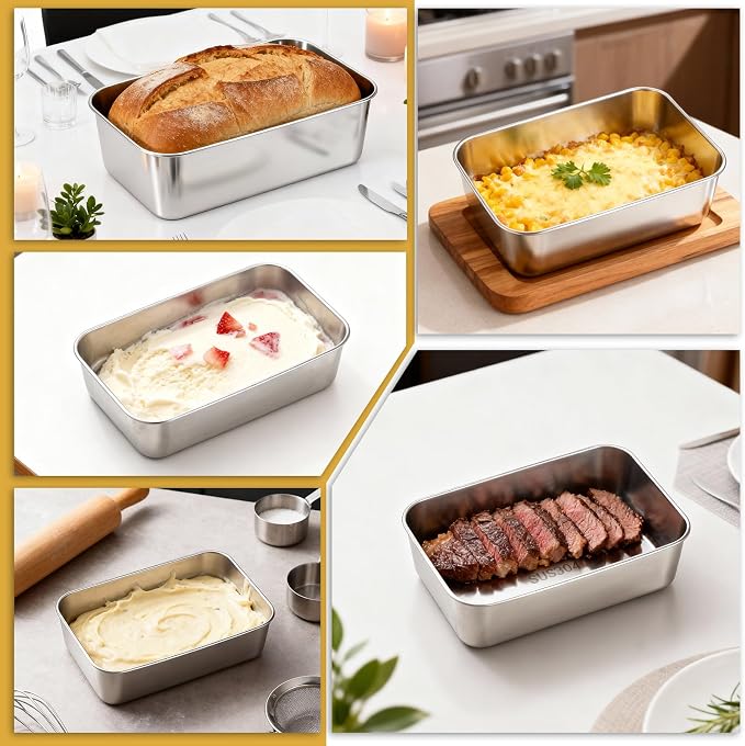 6 Pcs 304 Stainless Steel Loaf Pans for Baking, Bread Loaf Pans | 8.6x5.9 Inch Bread Baking Pan, Toast Bakings Pan For Breads for Homemade Breads Meatloaf, Dishwasher Safe & Sturdy (Silver)