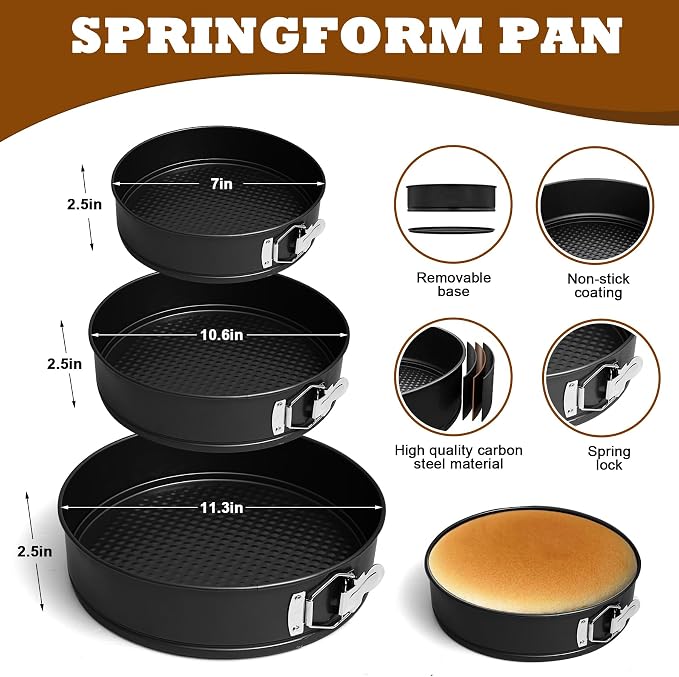 7, 9, 11 Inches Springform Pan Set, Non-Stick Round Spring Form With Removable Bottom, Spring Form Pans For Cheesecake, Cake Mold Cheesecake Pan For Baking
