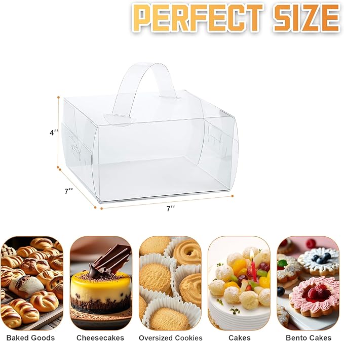 7x7x4Inch Clear Cake Boxes (20 Pack) - Transparent Bakery Boxes with Handles for Cupcakes, Donuts, Chocolates & Party Treats - Perfect for Weddings, Birthdays, Baby Showers & Gift Packaging