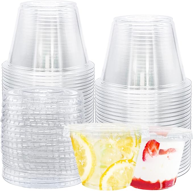 Tiaiidi 50 Pack Clear Cups with Lids,6 oz Plastic Disposable Cups with Flat Lids(No Hole),Crystal PET Dessert Party Cups for Smoothy's,Ice Cream,Fruits,Snack,Cold Drinks