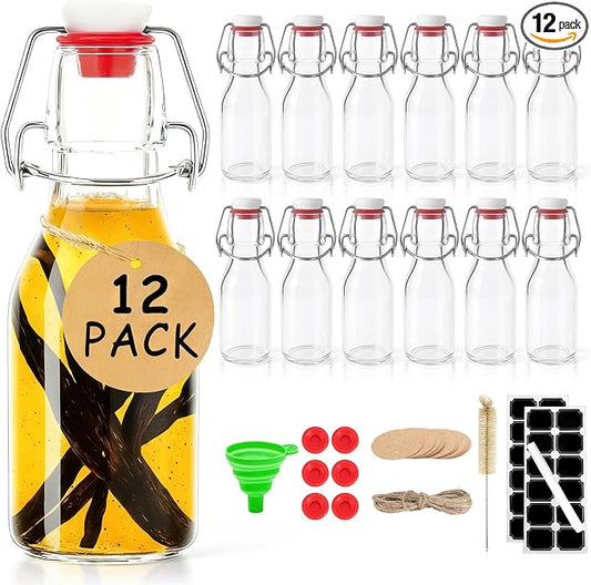 Ruckae Swing Top Glass Bottles,Flip Top Glass Bottle with Lids Sealable Kombucha Bottle for Brew Beer Syrup Vanilla Extract Air Tight Bottles for Gift (4 oz 12 pack)