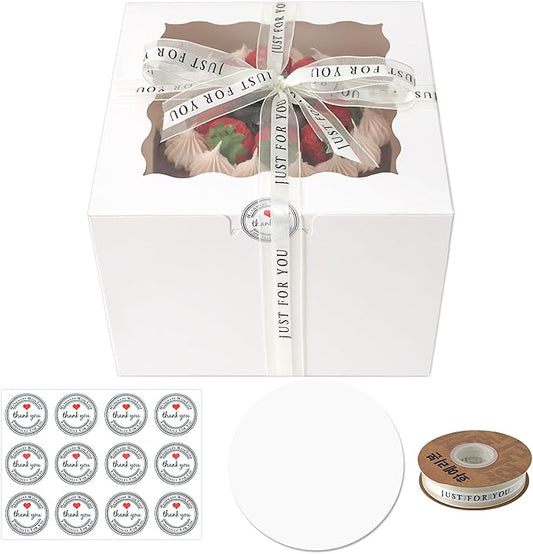 28 Sets 6x6x5 Cake Box, White Cake Box with Window 6" White Cake boxes Round Boards, 6inch Cake Containers with Lids for Easter and Mother's Day Cheesecake, Cakes(6 * 6 * 5inch/28pcs)