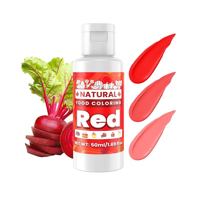 Red Natural Food Coloring - 50ml Plant Based Food Dye, No FD&C & Artificial Dyes, Gluten-Free, Food-Grade, Vibrant Liquid Colors for Icing, Baking, Cake Decorating, Frosting, Fondant, Slime - 1.69 Fl.Oz Bottles