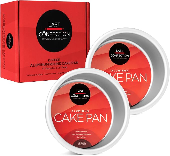 Last Confection 4 x 2 Inch Round Cake Pans, Set of 2 Anodized Aluminum Cake Pans Baking Tins
