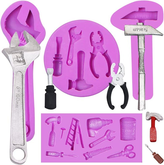 Hand Tools Silicone Molds, Construction Tools Wrench Fondant Molds, Hammer Ladder Pliers Chocolate Baking Molds for Cake Decoration Cupcake Toppers Candy Sugar Craft Gum Paste Clay Resin