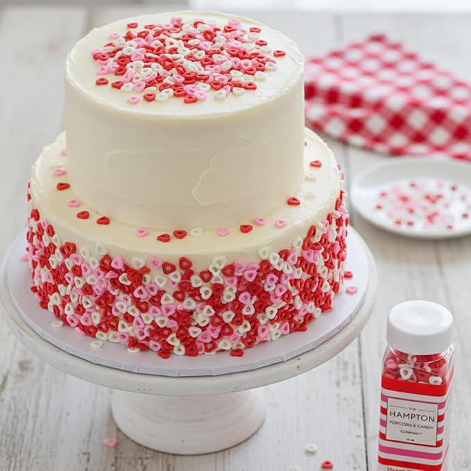 Red, White, Pink Heart Confetti Sprinkle Mix Cutout 3.17 oz, Valentines Sprinkles For Cake Decorating, Baking, Ice Cream & More, The Hampton Candy Company
