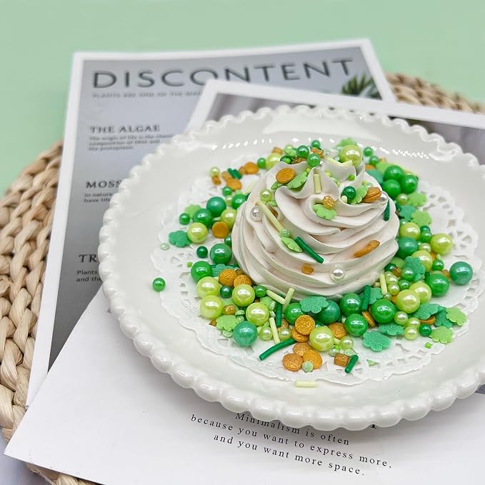 St Patrick's Day Sprinkles, Green Shamrock Sprinkles for Cake Decorating, Edible Sprinkle Mix for Baking, Ice Cream, Cookies, Cupcake Topper, 3.53oz